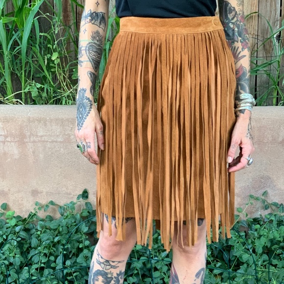 Cedars Vintage 1980s Leather Fringe Skirt Boho Southwestern Style XS/S - Picture 2 of 10